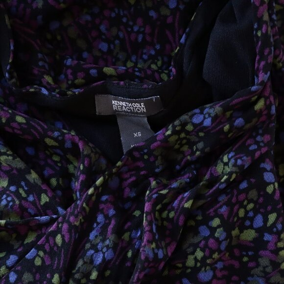 Kenneth Cole Reaction Black Purple Print Stretch Mesh Sleeveless Sheath Dress XS - Picture 4 of 4